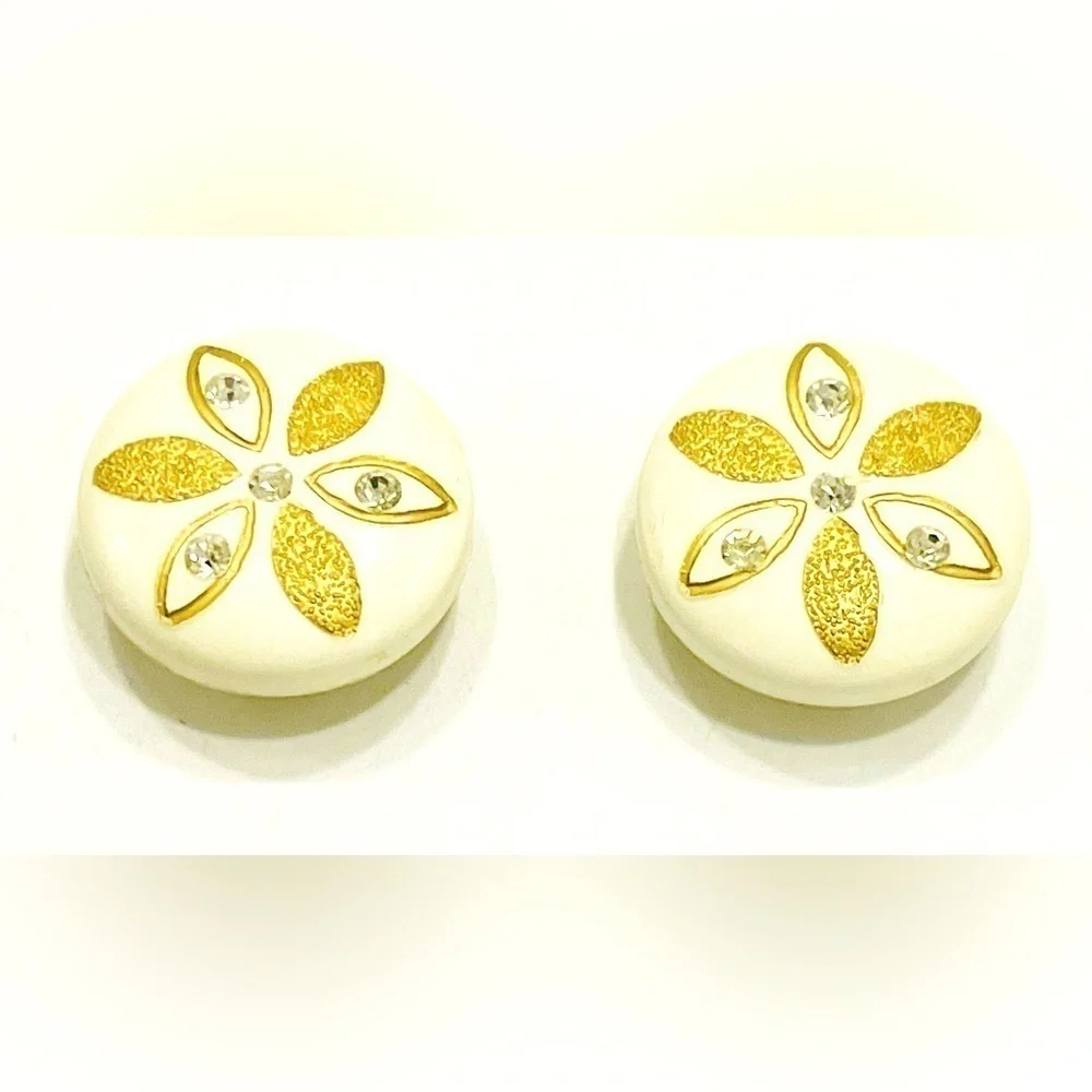 3/$18 Magnetic Earrings Button Gold Metallic Daisy Non-Pierced Rhinestones